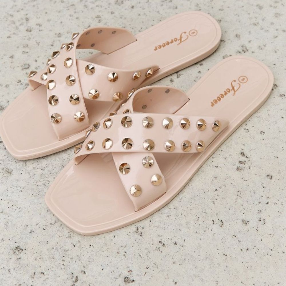 ♡ ♡♡ Studded Cross Strap Slide Sandal sz 7 sz 8.5